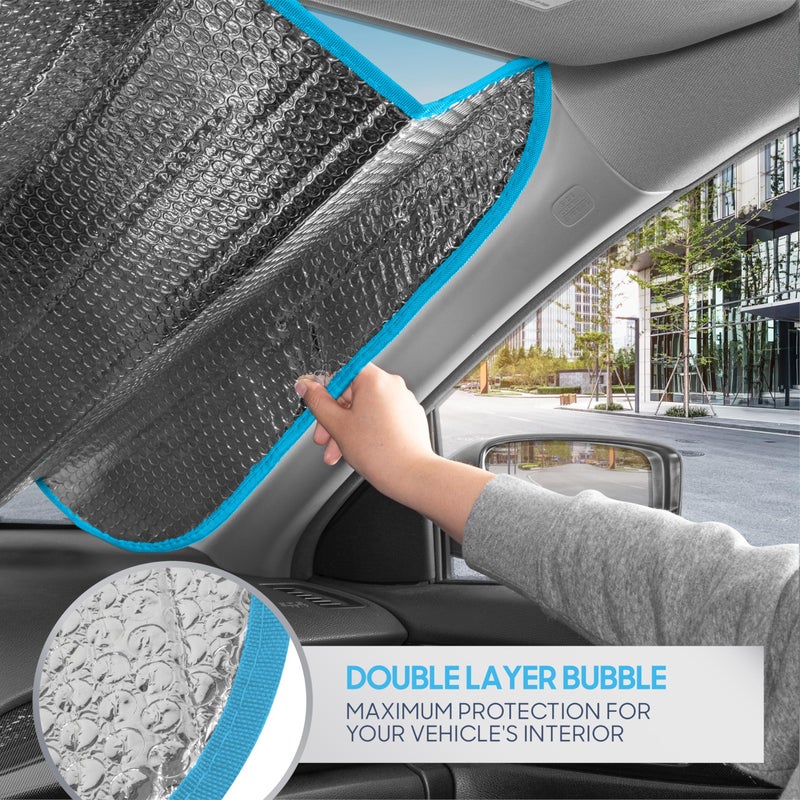 BDK ظل شمس أمامي على شكل شجرة نخيل جزيرة استوائية قابل للطي - ستائر نوافذ سيارات لطيفة لحماية السيارة والشاحنة من أشعة الشمس - واقي من الأشعة فوق البنفسجية - يحافظ على برودة المركبة - 58 × 27 بوصة - Image 3